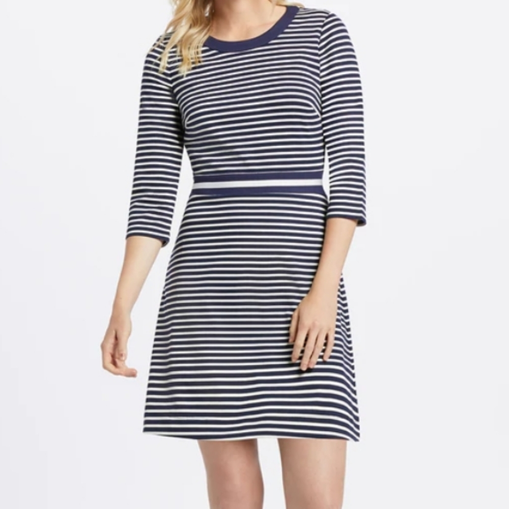 Draper James Striped Persley Ponte Dress Nassau Navy Multi Stripe Size Large